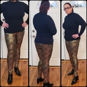 Metallic Leopard Leggings Spandex Party Holiday Date Night Women's Size Medium